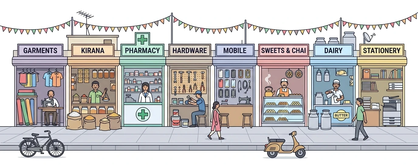 Indian retail market street shop backdrop